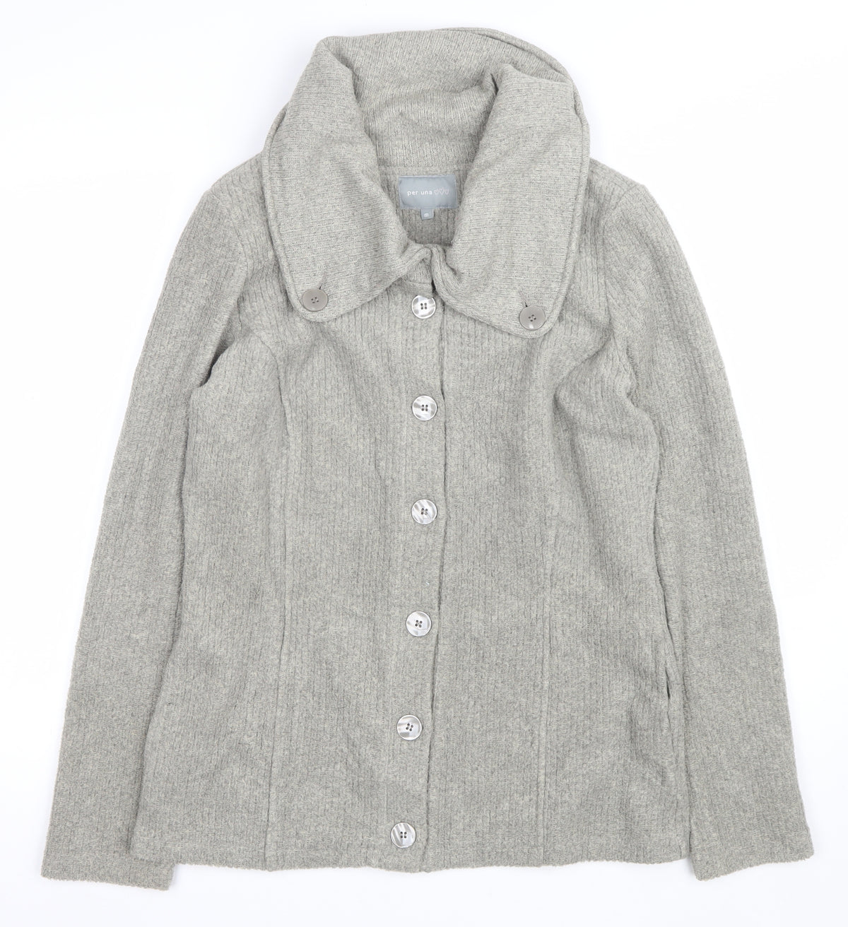Per Una Women Grey M Knit Button Coatigan Collared Jacket