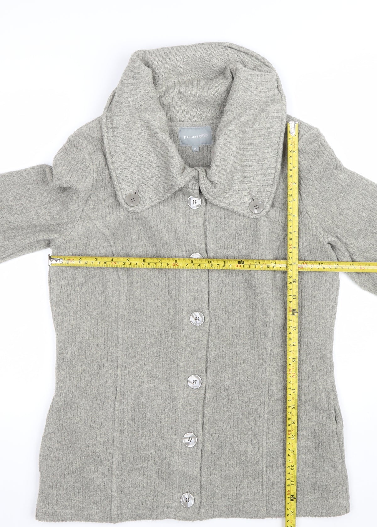 Per Una Women Grey M Knit Button Coatigan Collared Jacket