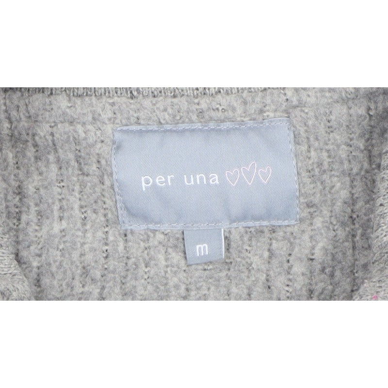 Per Una Women Grey M Knit Button Coatigan Collared Jacket