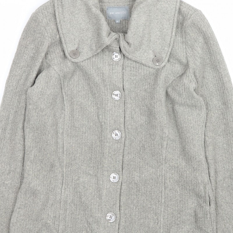 Per Una Women Grey M Knit Button Coatigan Collared Jacket