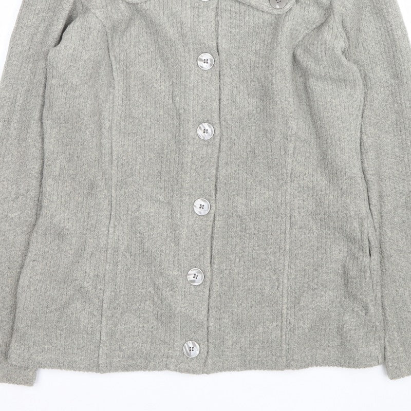 Per Una Women Grey M Knit Button Coatigan Collared Jacket