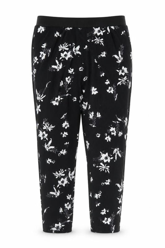 Yours Women’s Black Floral Cropped Trousers UK 24 Elasticated Stretch