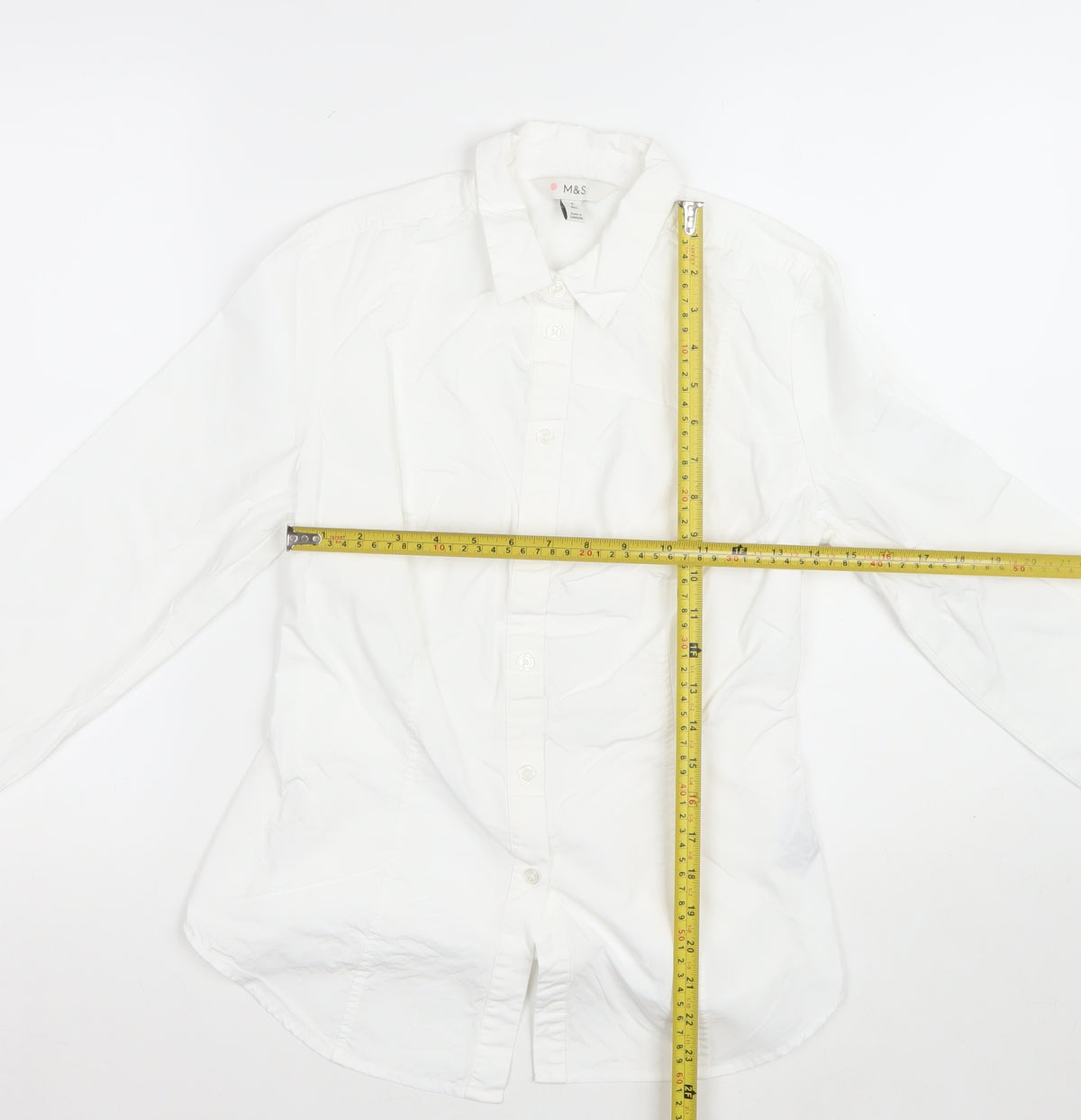 Marks and Spencer Women White Size 8 Collared Buckle Back Shirt