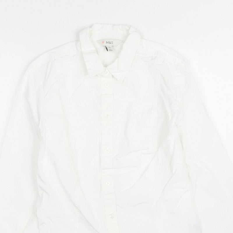 Marks and Spencer Women White Size 8 Collared Buckle Back Shirt