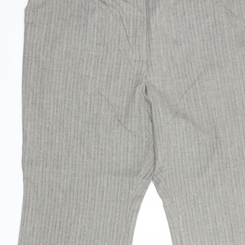 Marks & Spencer Women Grey Striped Drawstring Trousers UK 24 Short