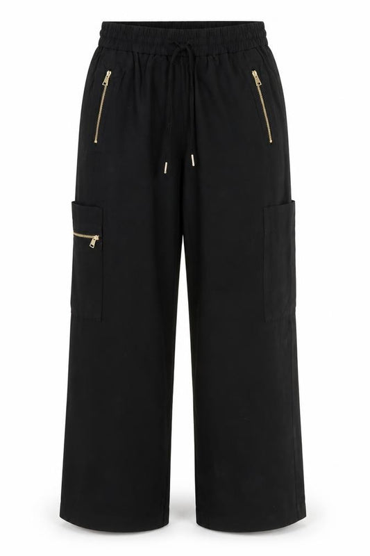 Marks and Spencer Women Black UK 8 Short Cargo Trousers Gold Zip