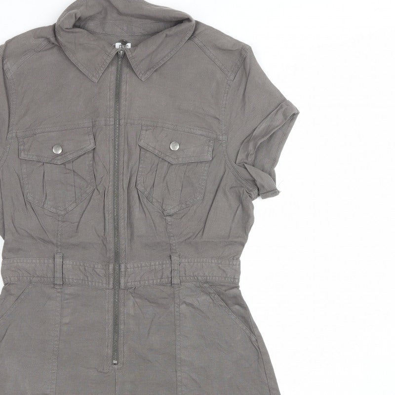 BDG Women Grey L Utility Zip Front Collared Playsuit Shorts
