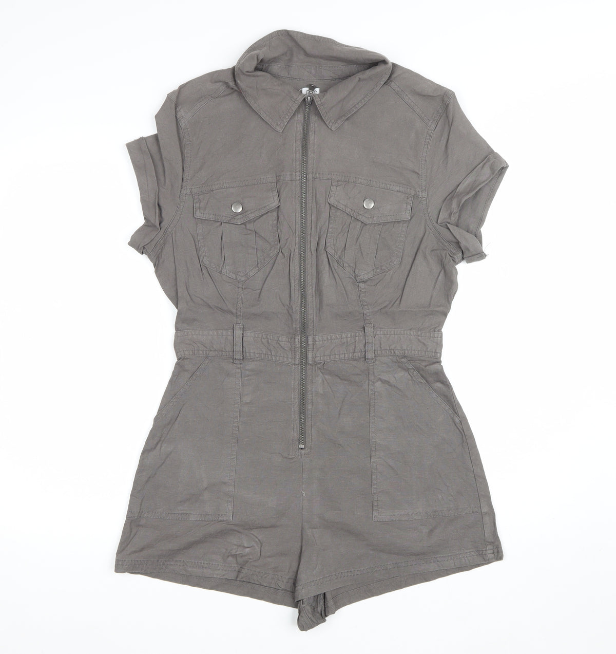 BDG Women Grey L Utility Zip Front Collared Playsuit Shorts
