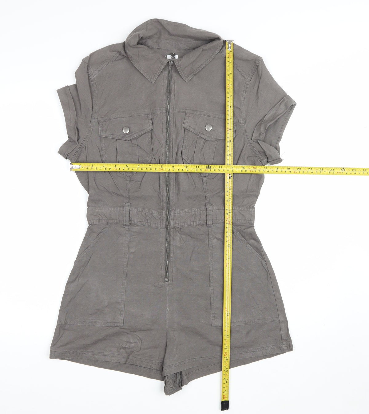 BDG Women Grey L Utility Zip Front Collared Playsuit Shorts