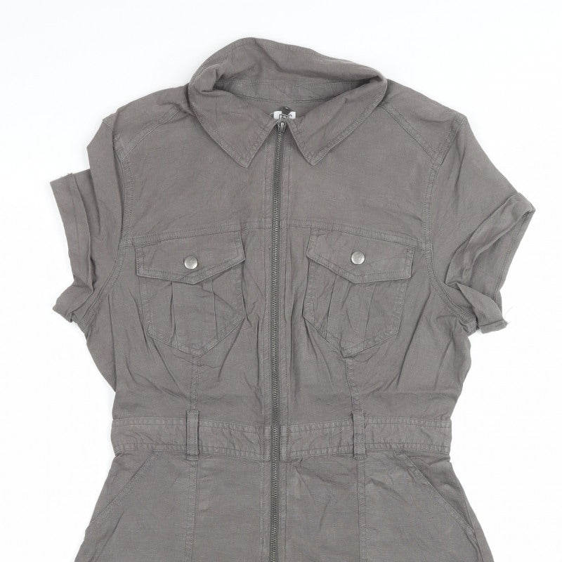 BDG Women Grey L Utility Zip Front Collared Playsuit Shorts