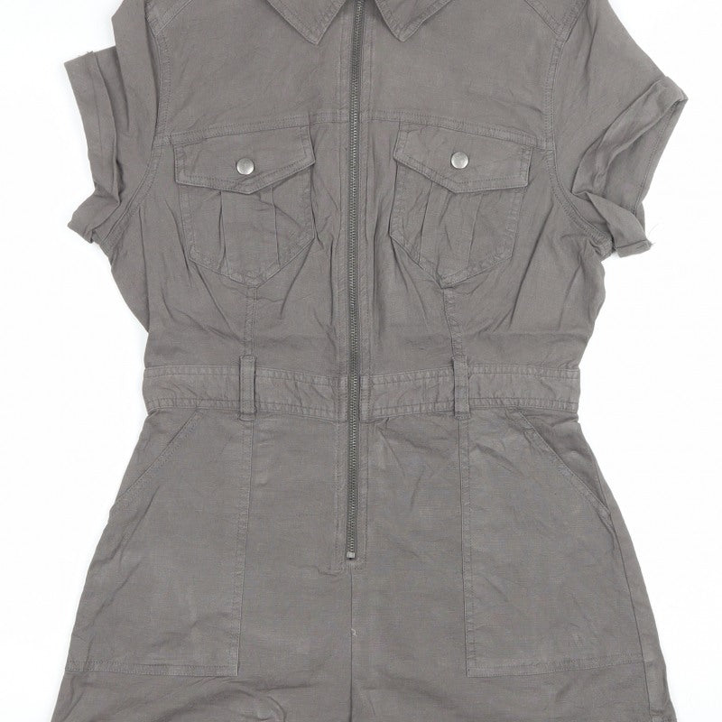 BDG Women Grey L Utility Zip Front Collared Playsuit Shorts