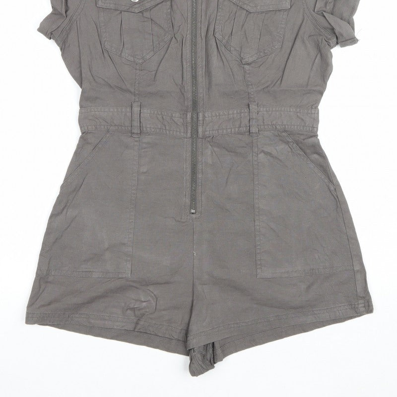 BDG Women Grey L Utility Zip Front Collared Playsuit Shorts