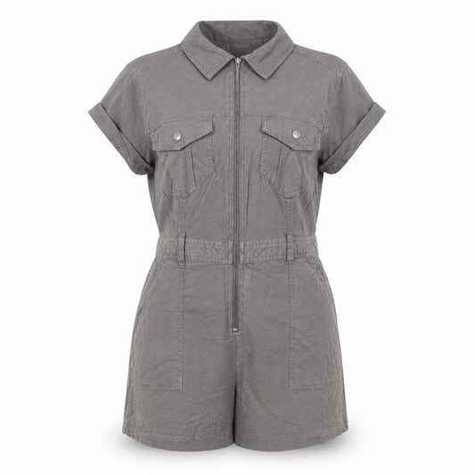 BDG Women Grey L Utility Zip Front Collared Playsuit Shorts