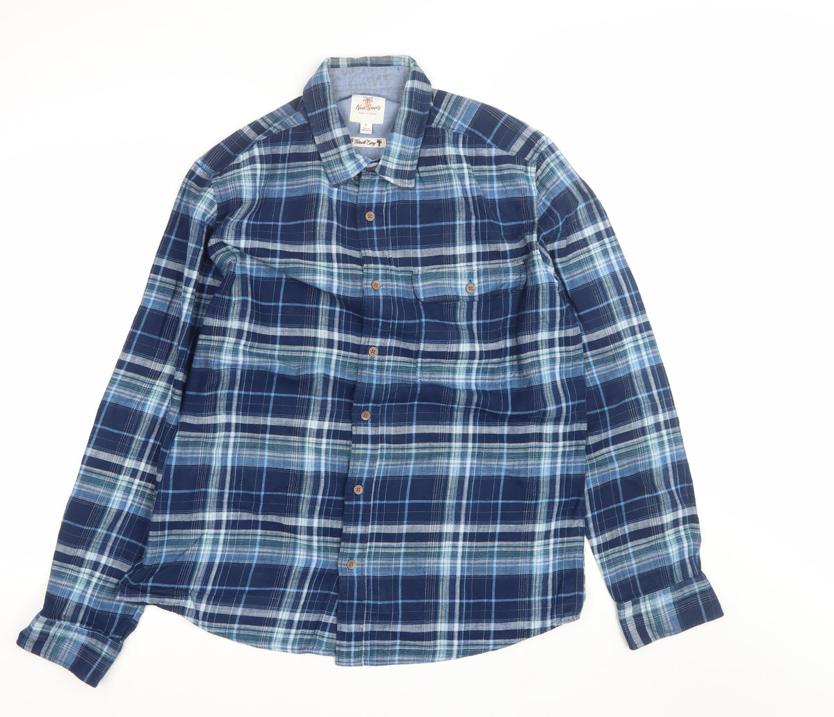 Next Supply Men’s Blue Plaid Check Long Sleeve Button-Up Shirt L