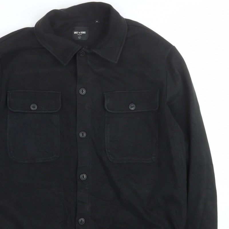 Only & Sons Men's Black XL Button Front Shacket Jacket Utility Pockets