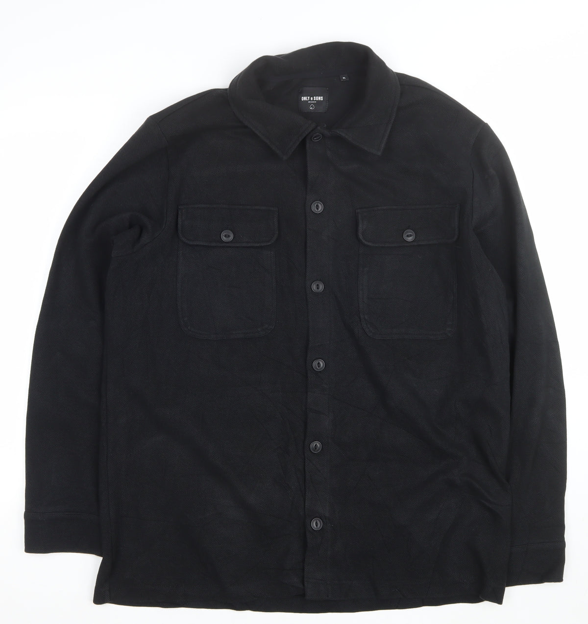 Only & Sons Men's Black XL Button Front Shacket Jacket Utility Pockets
