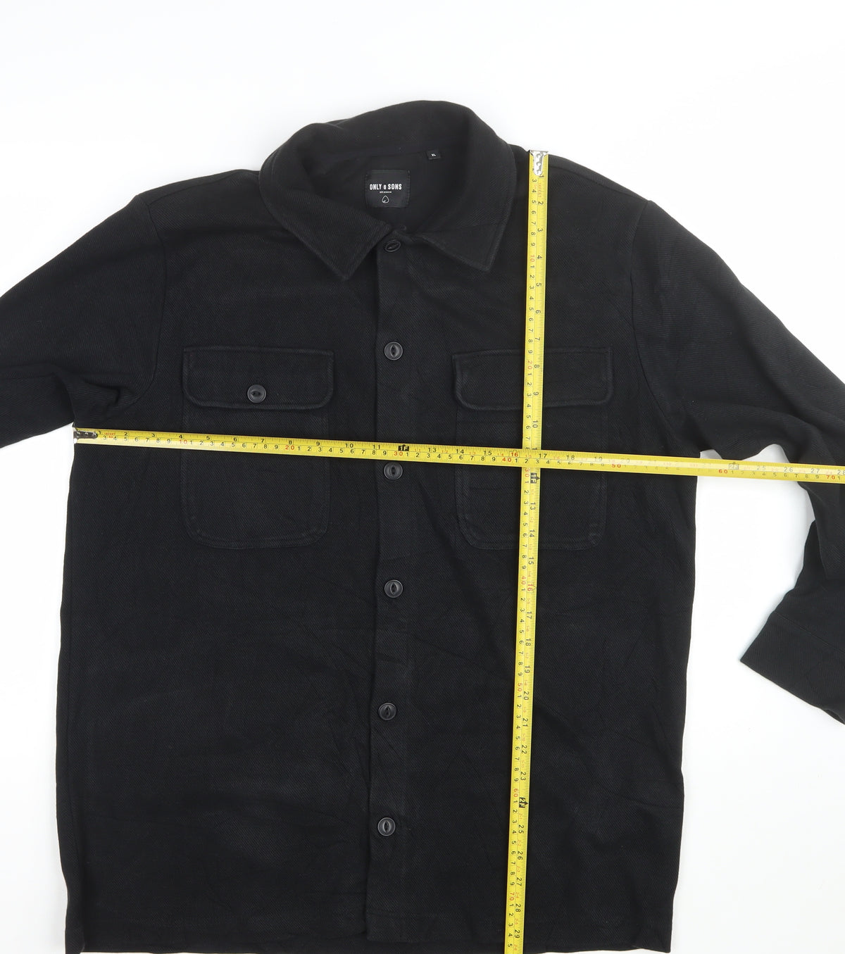 Only & Sons Men's Black XL Button Front Shacket Jacket Utility Pockets