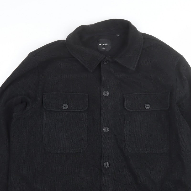 Only & Sons Men's Black XL Button Front Shacket Jacket Utility Pockets