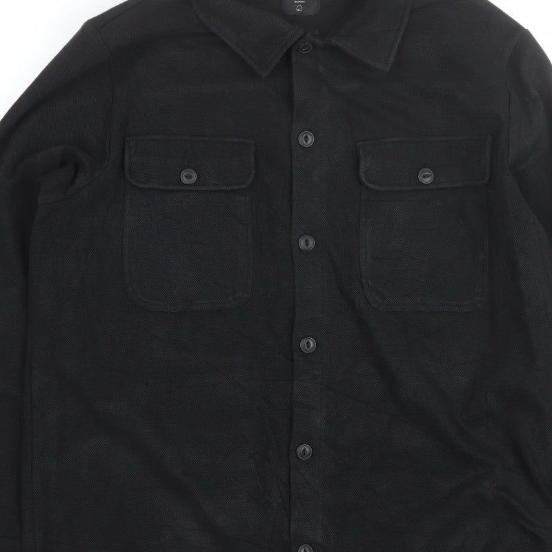 Only & Sons Men's Black XL Button Front Shacket Jacket Utility Pockets