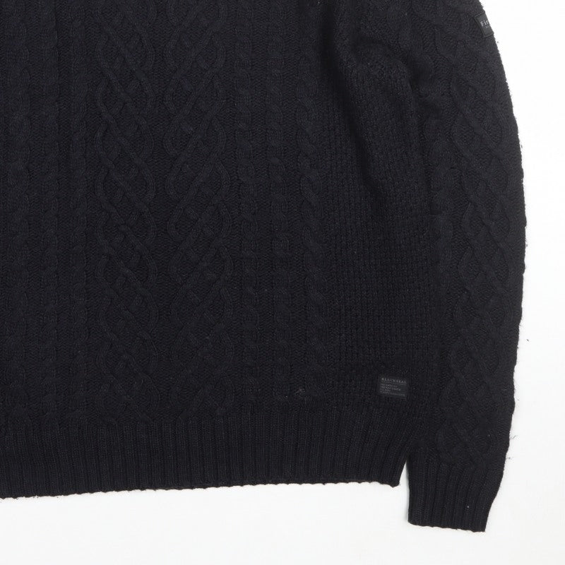 Firetrap Men’s Black L Cable Knit Crew Neck Pullover Jumper