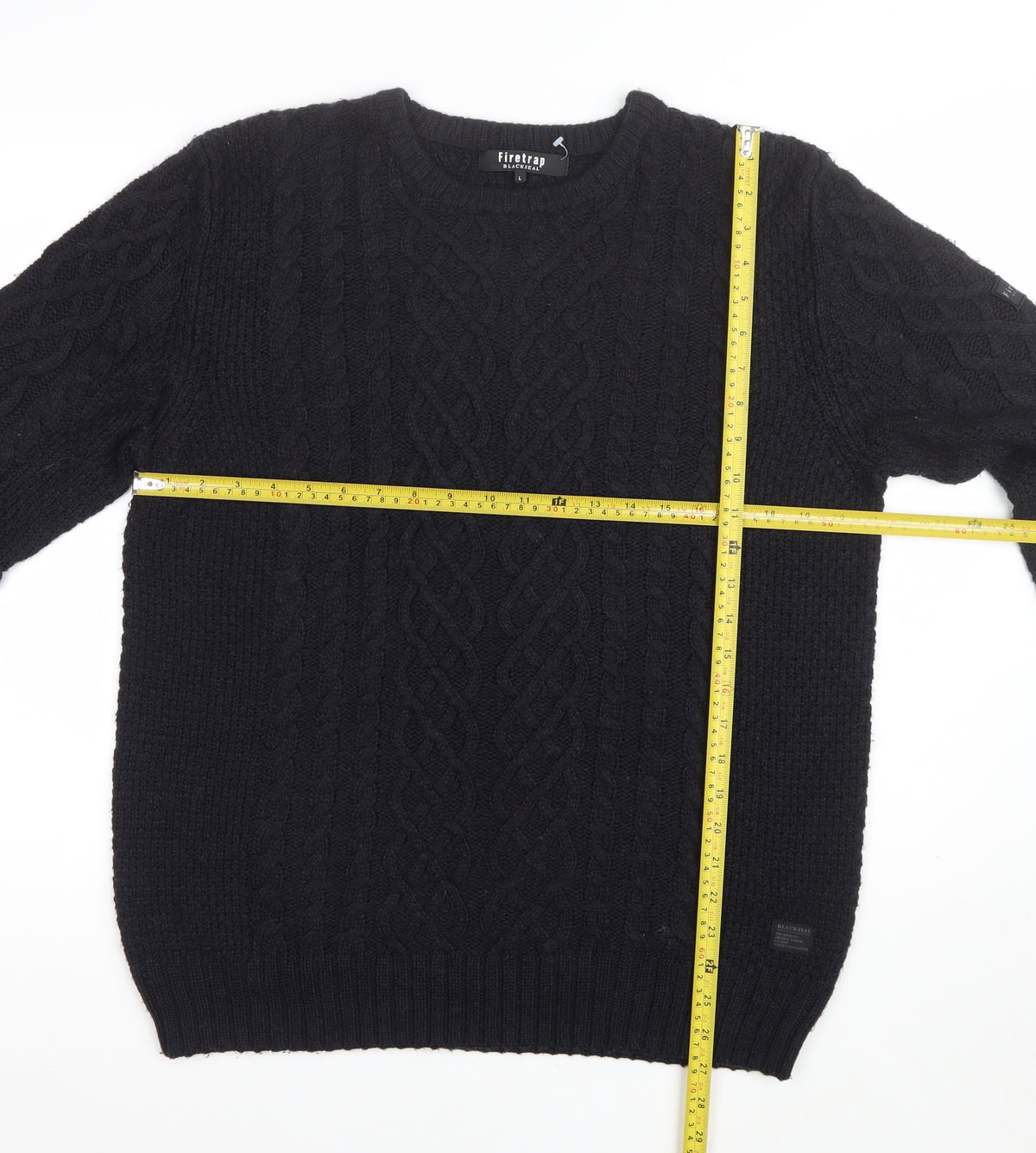 Firetrap Men’s Black L Cable Knit Crew Neck Pullover Jumper