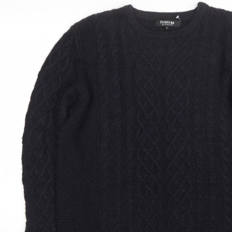 Firetrap Men’s Black L Cable Knit Crew Neck Pullover Jumper