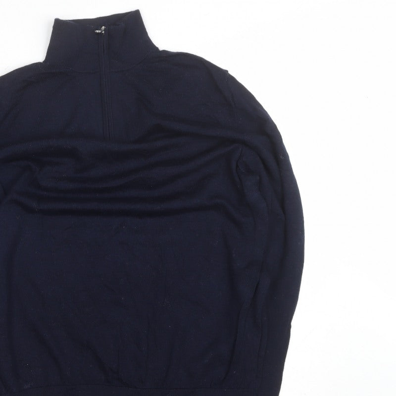 Autograph Men’s Blue XL Merino Wool 1/4 Zip High Neck Jumper