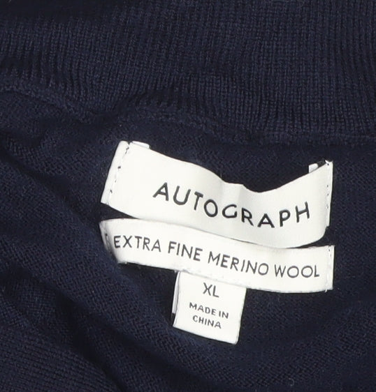 Autograph Men’s Blue XL Merino Wool 1/4 Zip High Neck Jumper