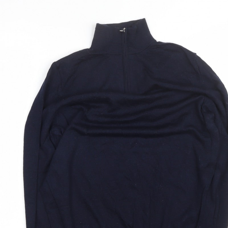 Autograph Men’s Blue XL Merino Wool 1/4 Zip High Neck Jumper