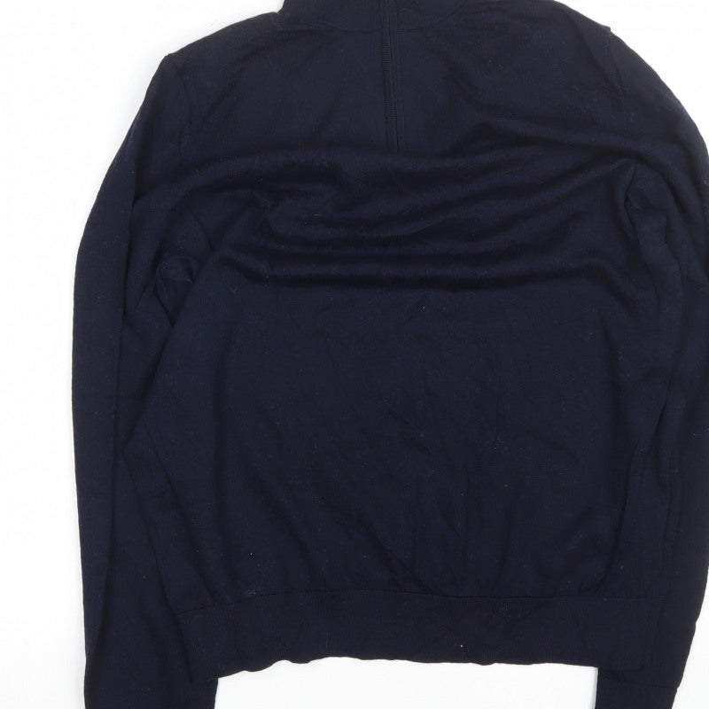 Autograph Men’s Blue XL Merino Wool 1/4 Zip High Neck Jumper