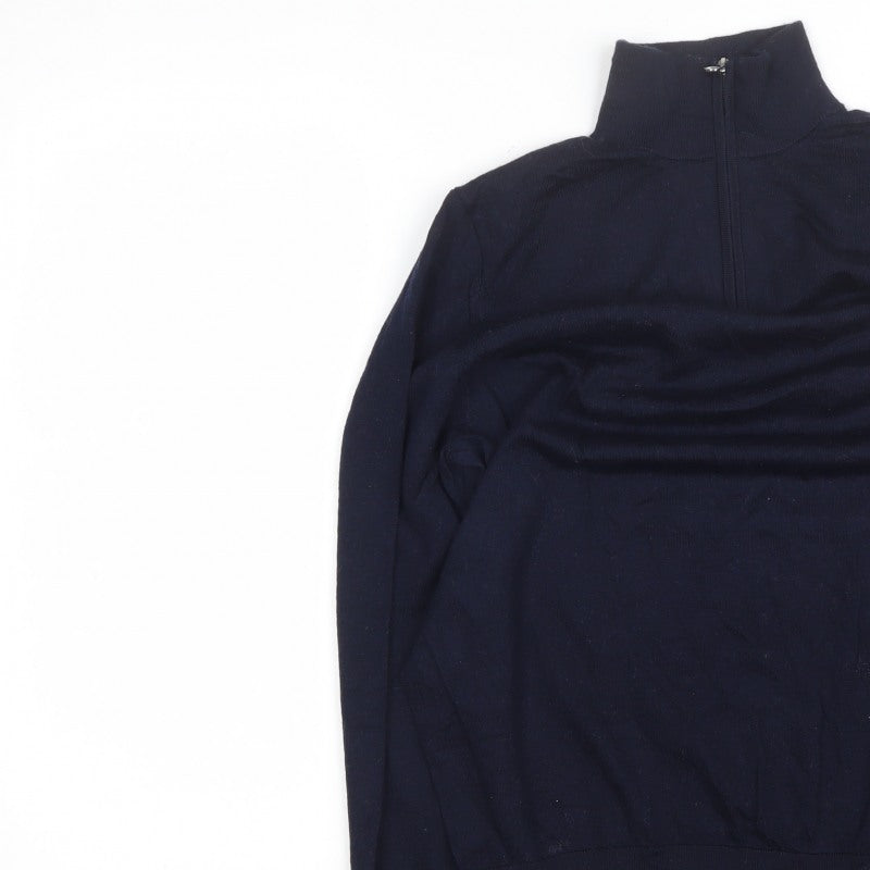 Autograph Men’s Blue XL Merino Wool 1/4 Zip High Neck Jumper