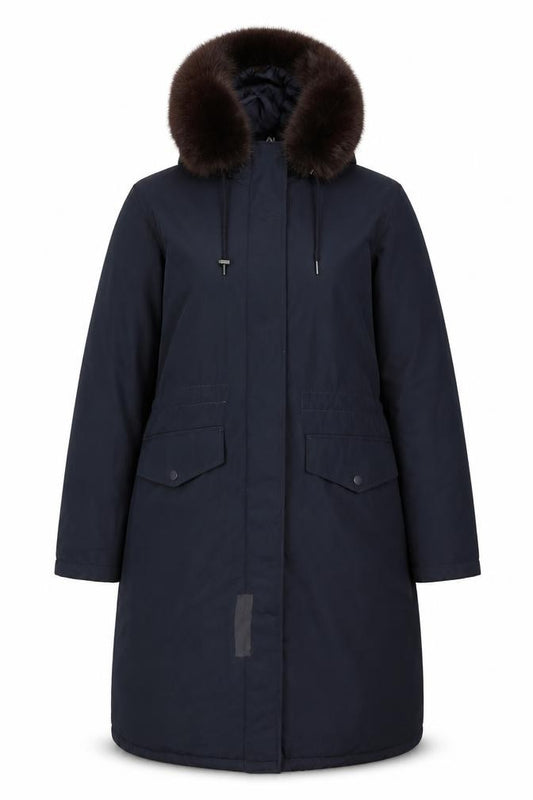 Marks & Spencer Women’s Navy UK 12 Long Fur Trim Hooded Parka Coat