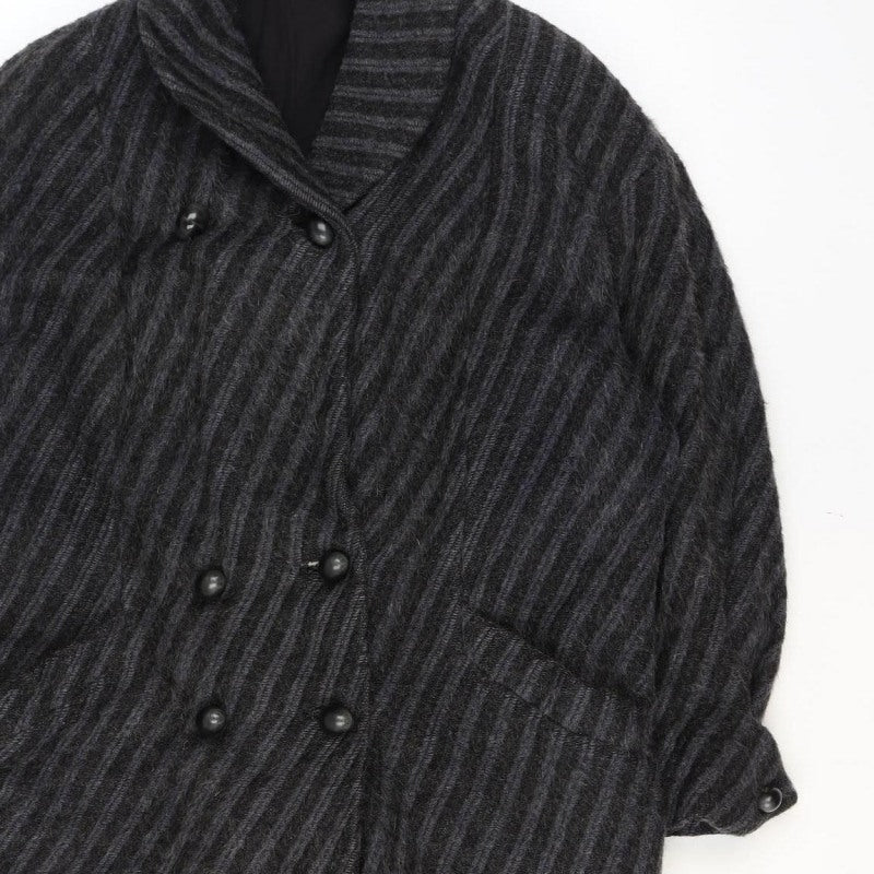 Ratti Donna Women’s Black Wool Stripe Long Pea Coat Double Breasted