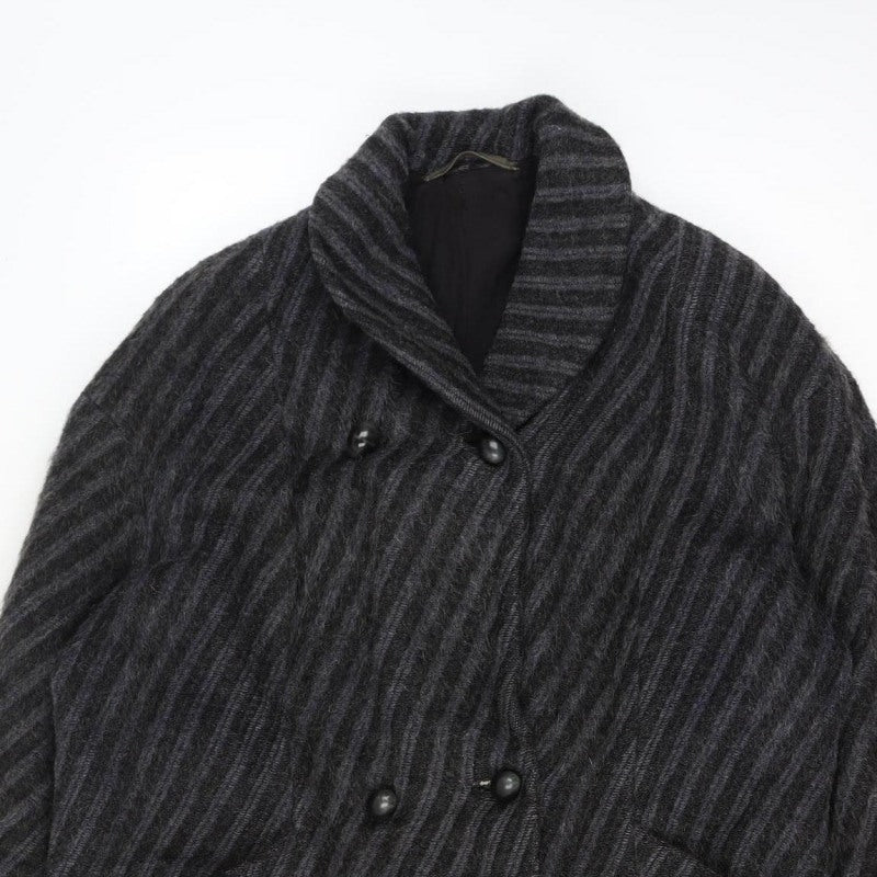 Ratti Donna Women’s Black Wool Stripe Long Pea Coat Double Breasted