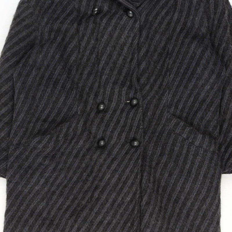 Ratti Donna Women’s Black Wool Stripe Long Pea Coat Double Breasted