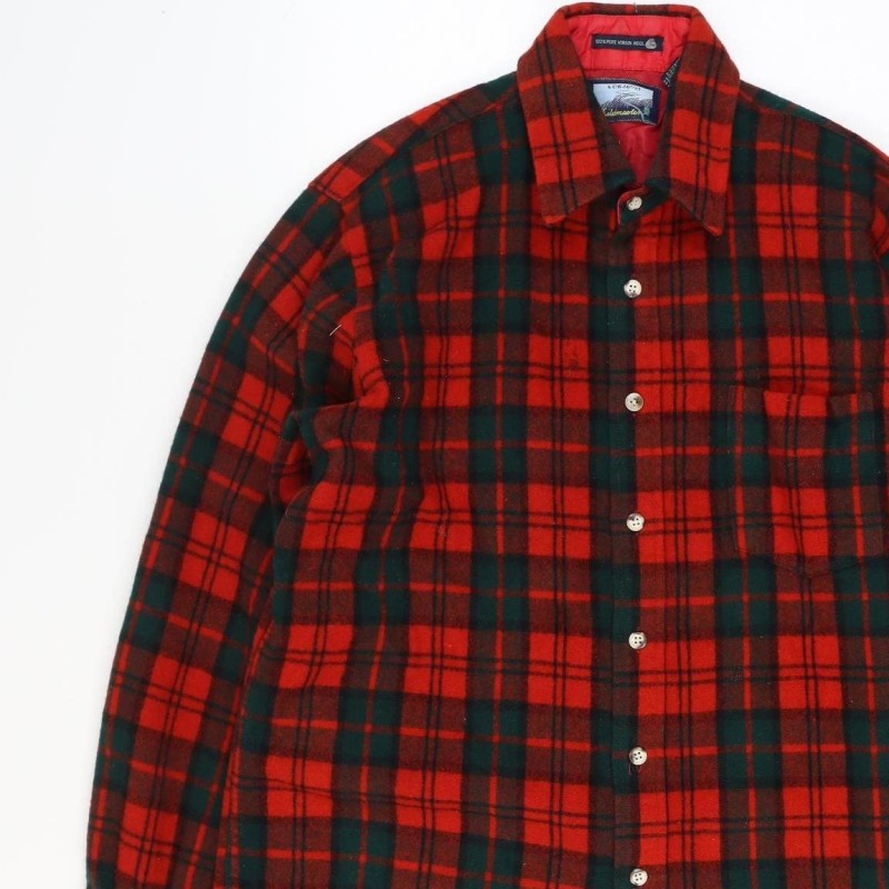 Fieldmaster Men’s Red Plaid Wool Lined Shirt Jacket L Vintage
