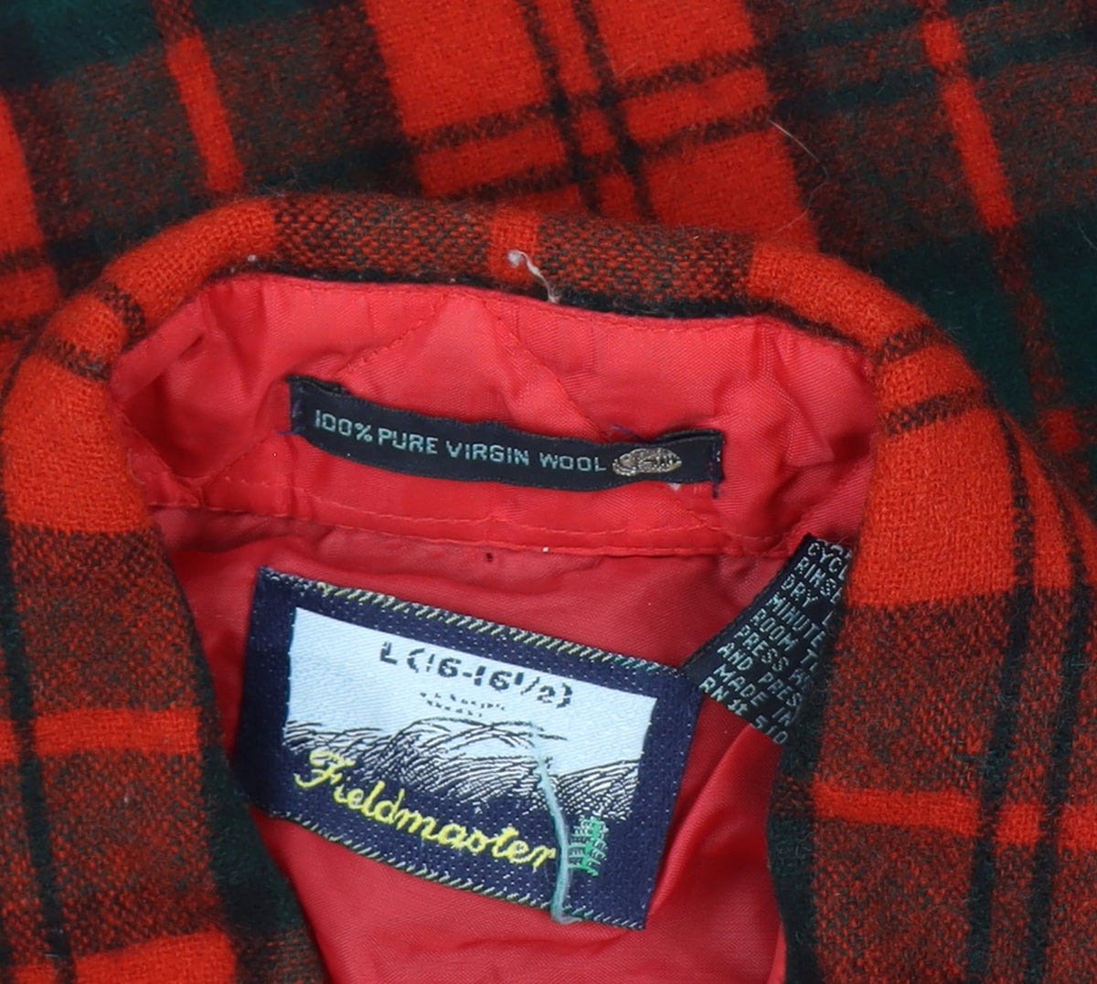 Fieldmaster Men’s Red Plaid Wool Lined Shirt Jacket L Vintage