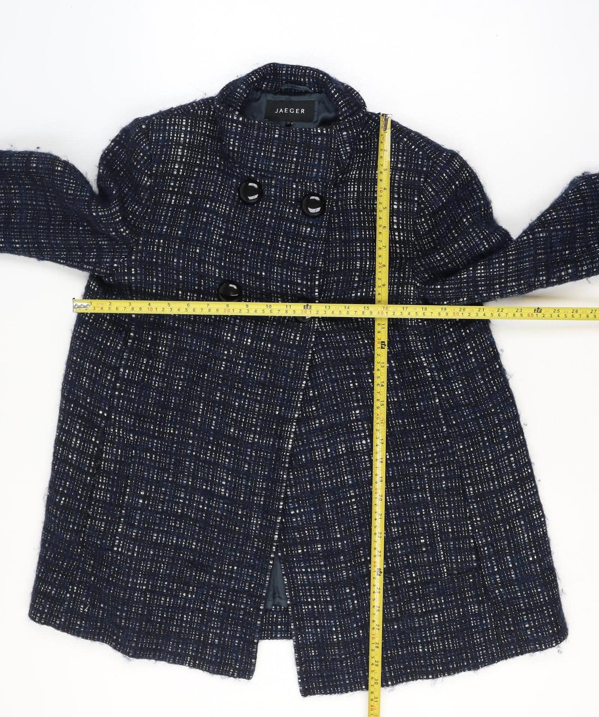 Jaeger Women’s Blue Check Wool Blend Pea Coat UK 12 Lined