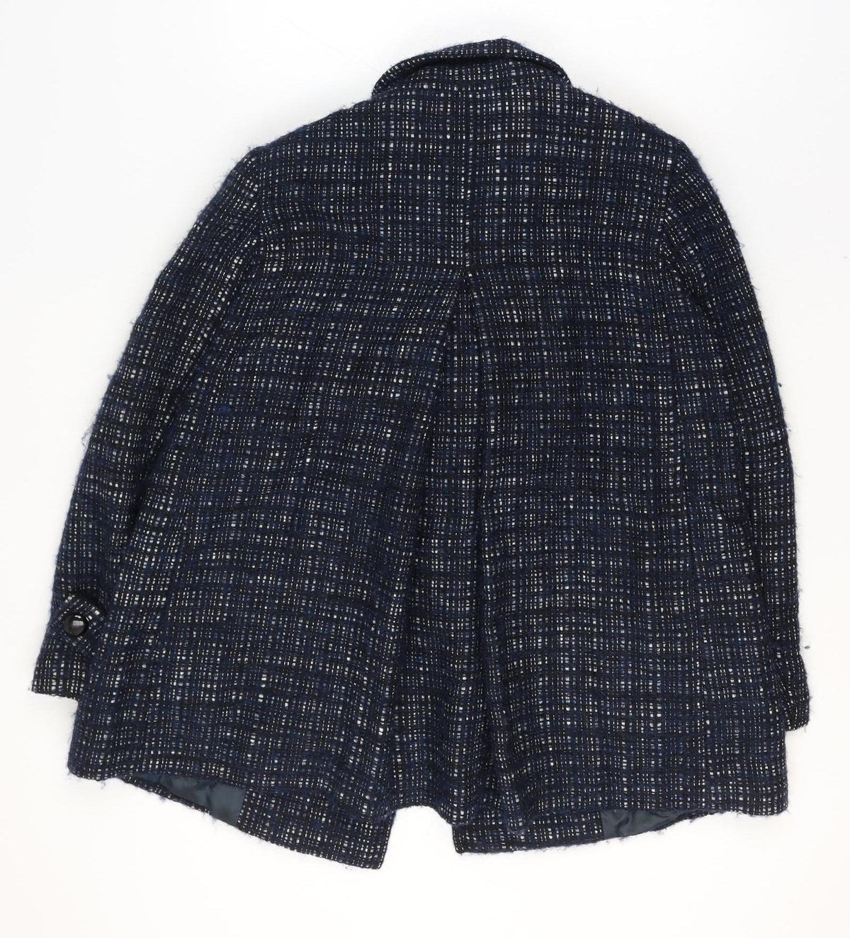Jaeger Women’s Blue Check Wool Blend Pea Coat UK 12 Lined