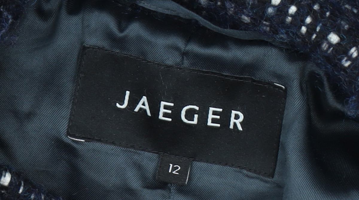 Jaeger Women’s Blue Check Wool Blend Pea Coat UK 12 Lined