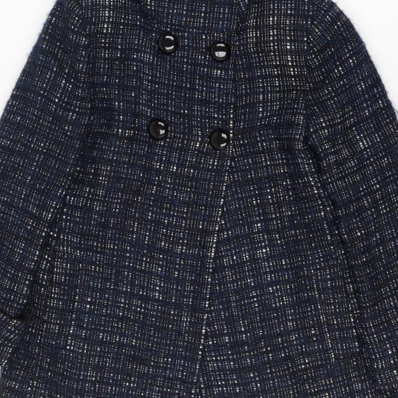 Jaeger Women’s Blue Check Wool Blend Pea Coat UK 12 Lined