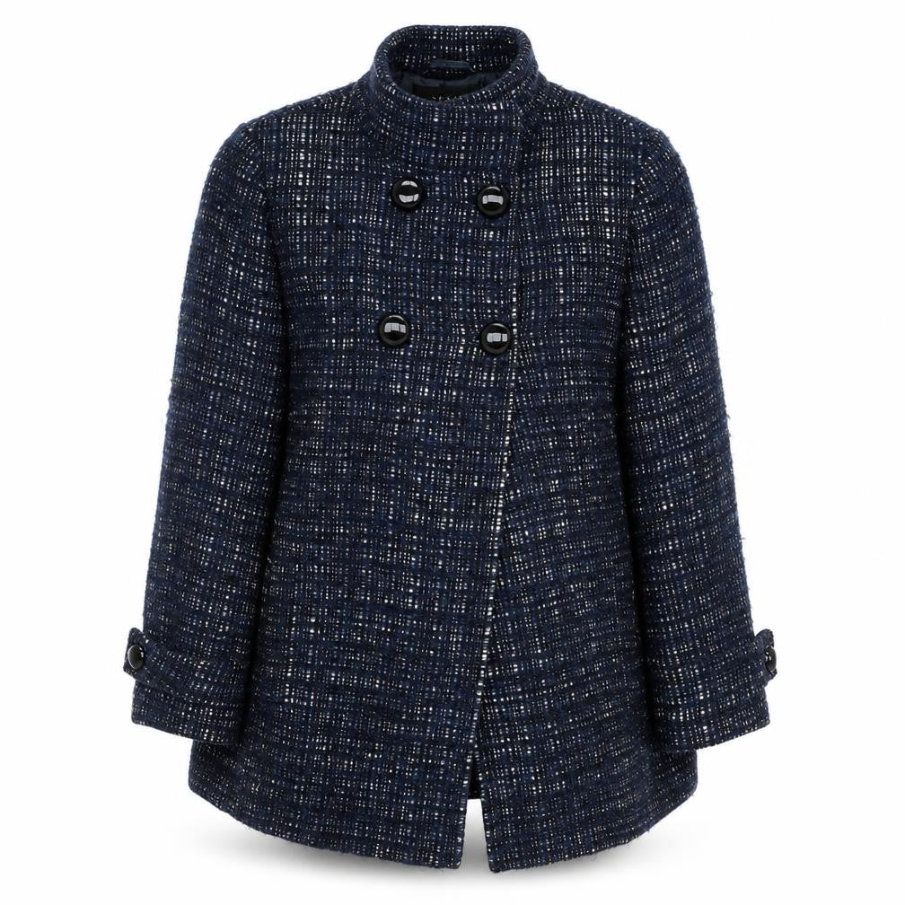 Jaeger Women’s Blue Check Wool Blend Pea Coat UK 12 Lined