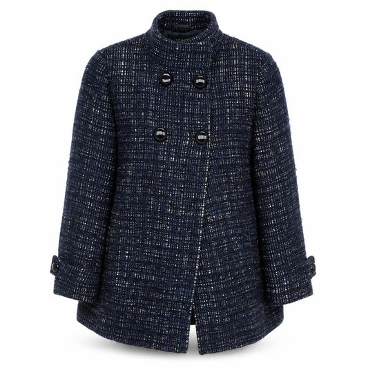 Jaeger Women’s Blue Check Wool Blend Pea Coat UK 12 Lined