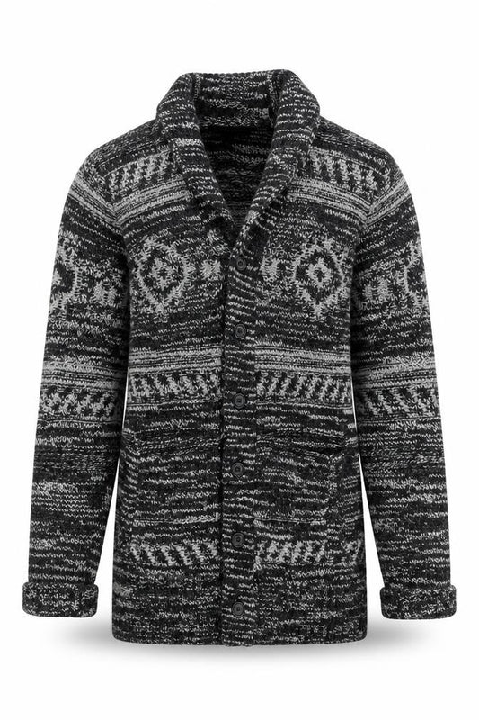 Banana Republic Men’s Black Grey Fair Isle Chunky Knit Cardigan Size S