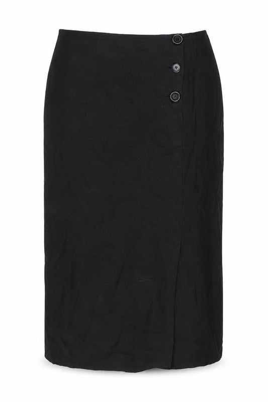 Paul Costelloe Women Black UK 14 Linen Midi Pencil Skirt Button Front