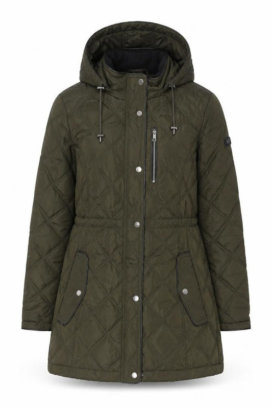 DKNY Women’s Green Small Quilted Hooded Parka Coat