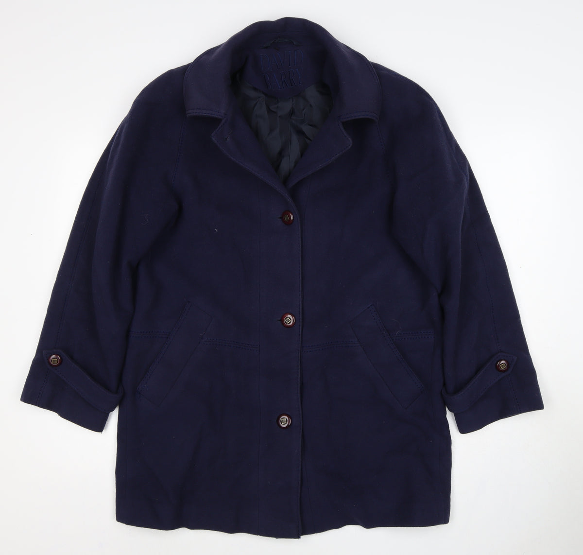 David Barry Women’s Blue Wool Cashmere Long Overcoat Size 10