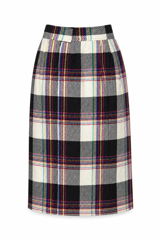 Claude Women’s Multicoloured Plaid UK 8 Mini Pencil Skirt Wool Blend