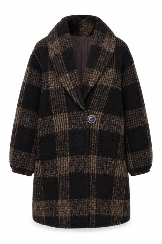 Windsmoor Women’s Brown Check Tweed Wool Mohair Long Overcoat UK 16