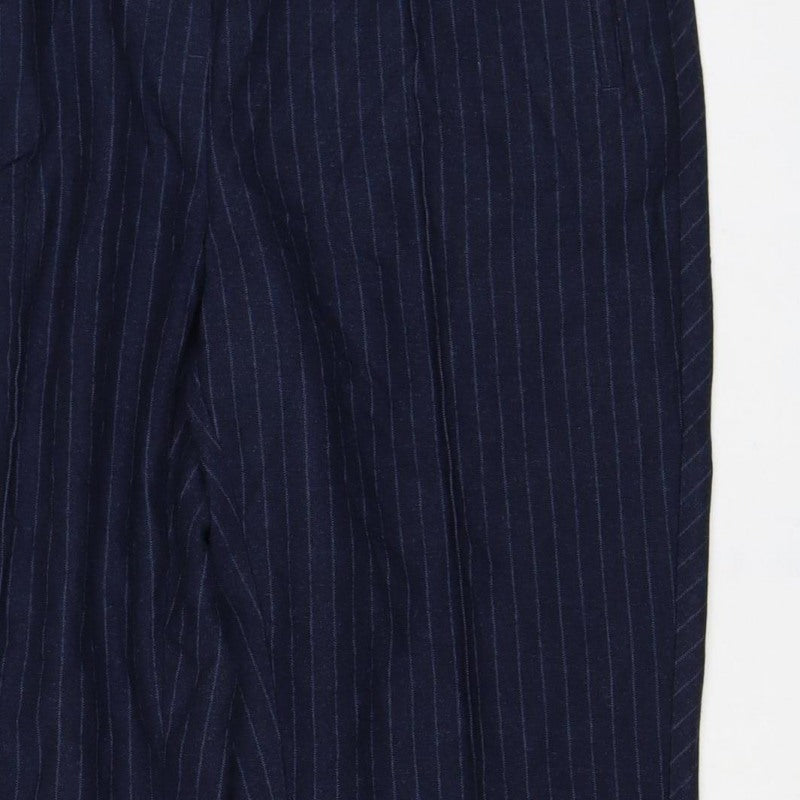 Next Women's Navy UK 14R Pinstripe Wide Leg Drawstring Trousers